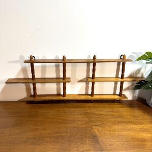 Vintage MCM Wooden Knick Knack Wall Display Shelf Rack Spindle 24.5" X 8"